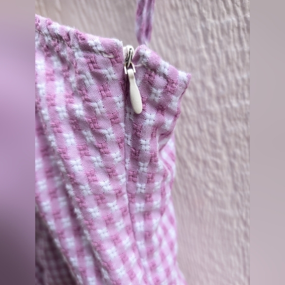 Urban Revivo Purple White Gingham Plaid Adjustable Strap Summer Sun Mini Dress 6 - Picture 4 of 7